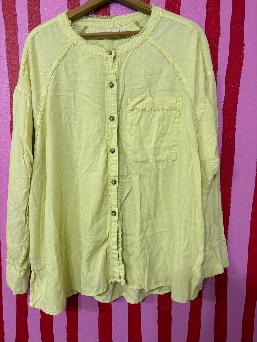 We The Free Lemon Yellow Button-Front Pocket Shirt